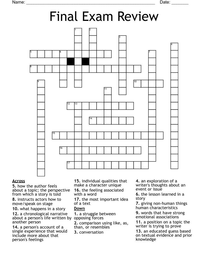 Final Exam Review Crossword