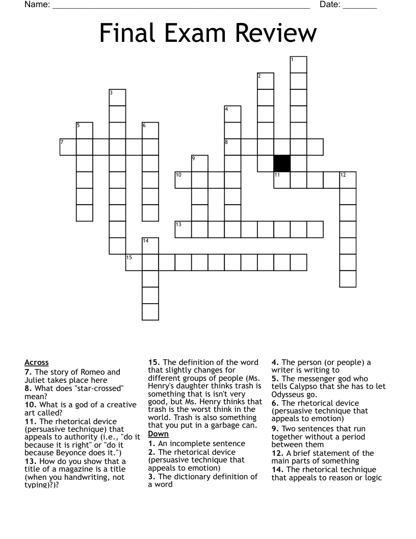 Final Exam Review Crossword