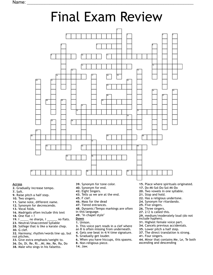 Final Exam Review Crossword