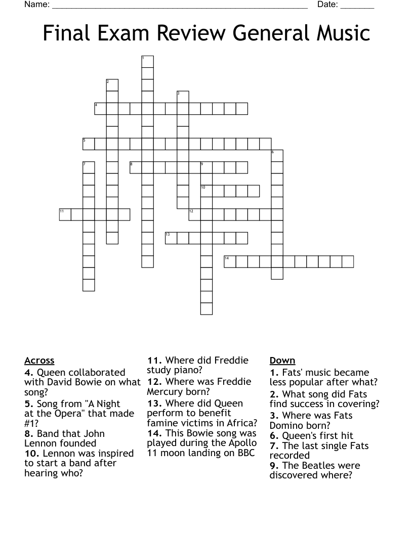 Final Exam Review General Music Crossword