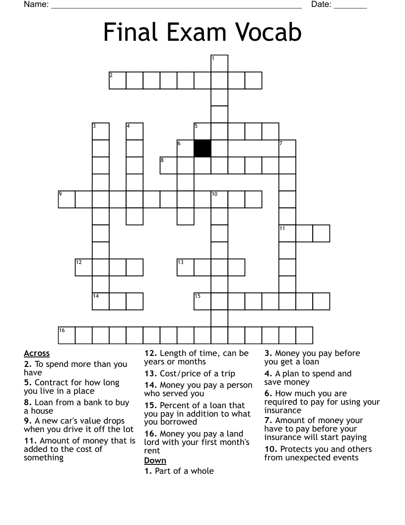Final Exam Vocab Crossword