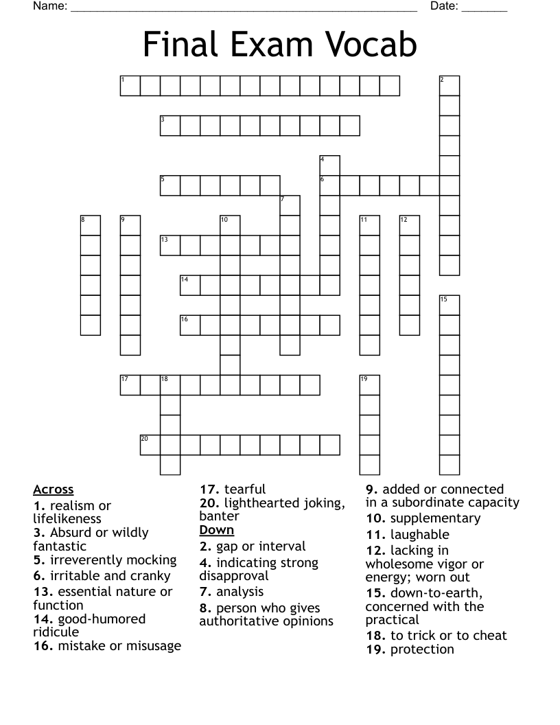 Final Exam Vocab Crossword