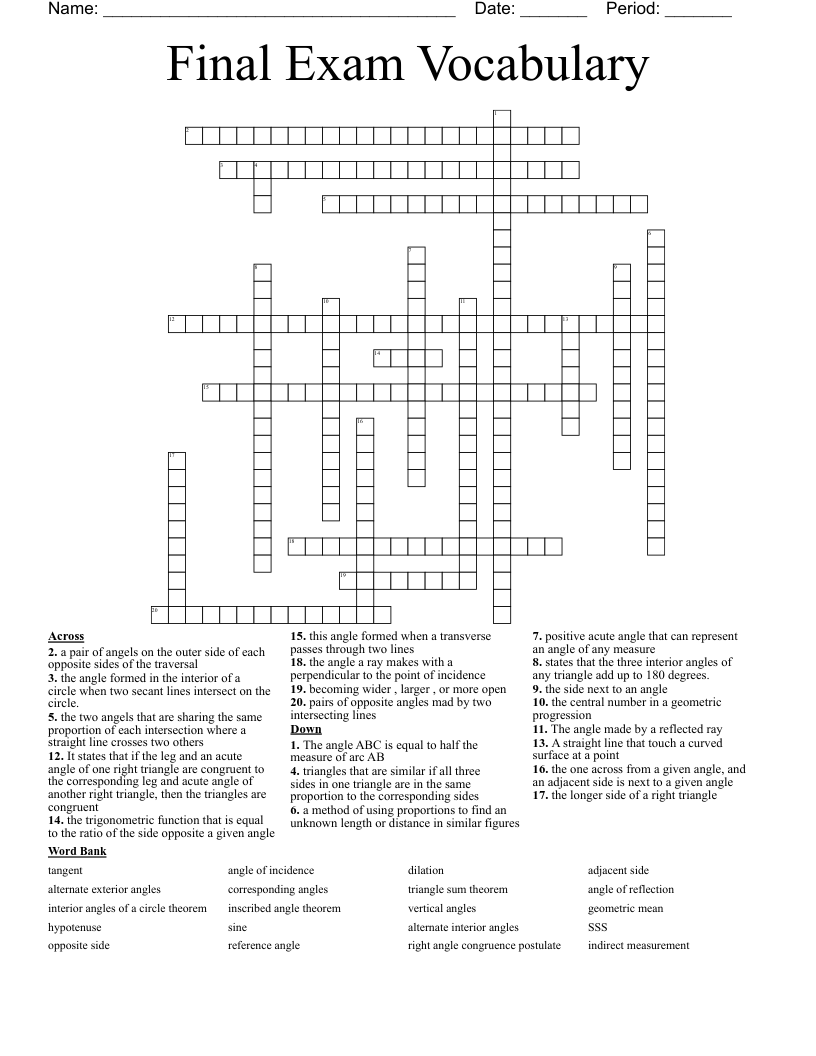Final Exam Vocabulary  Crossword