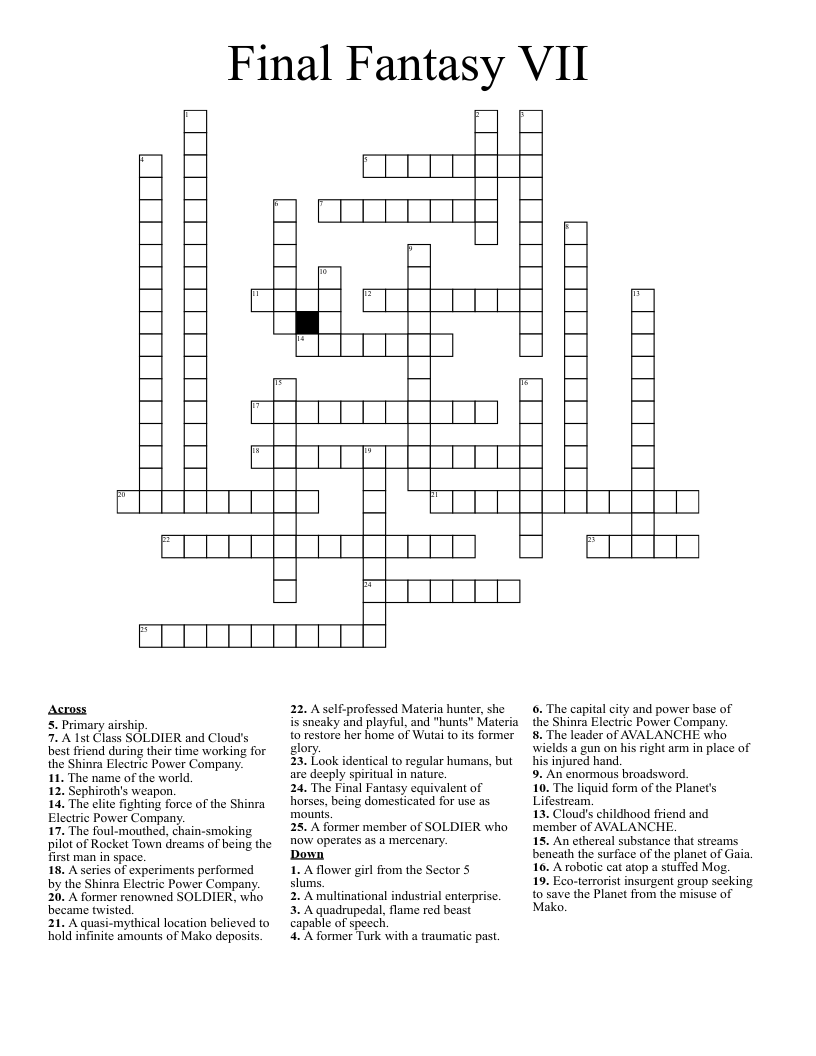Final Fantasy VII Crossword