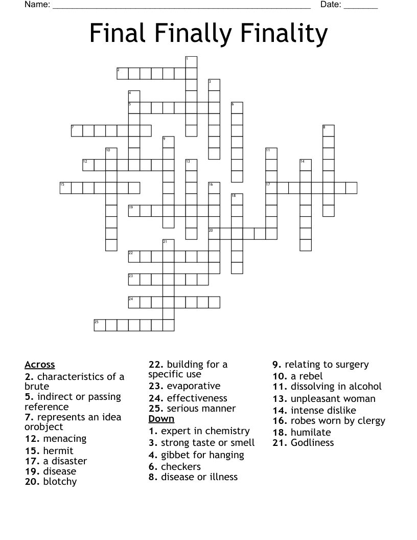 Final Finally Finality  Crossword