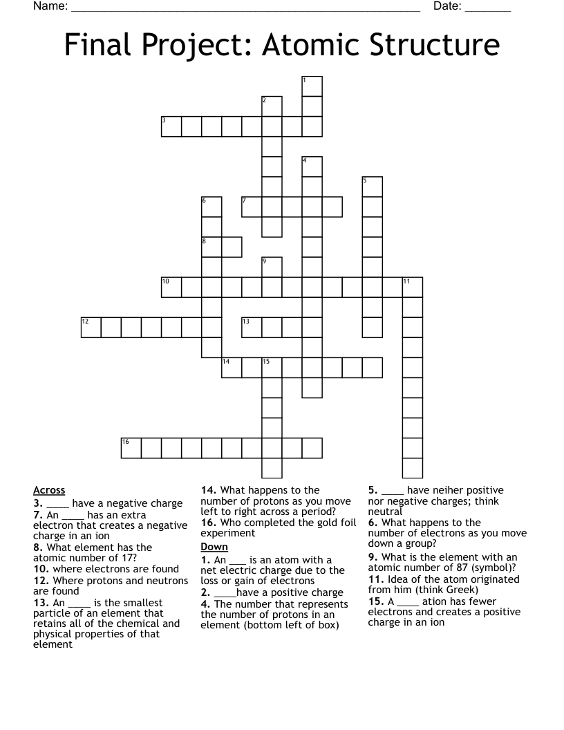 Final Project: Atomic Structure  Crossword