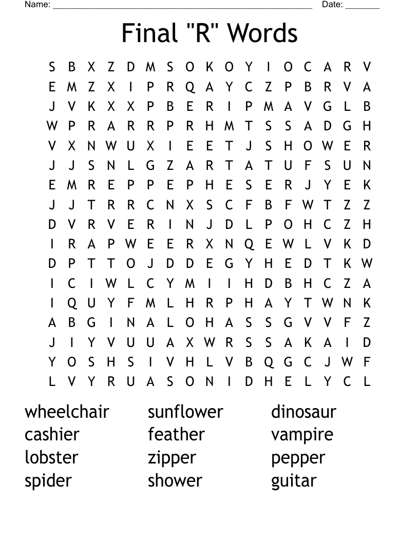 Final "R" Words Word Search