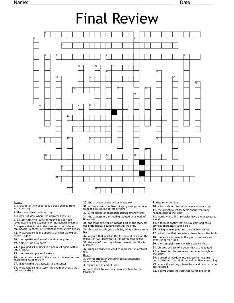 Final Review Crossword
