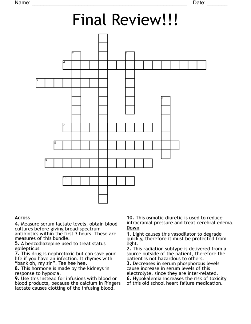Final Review!!! Crossword