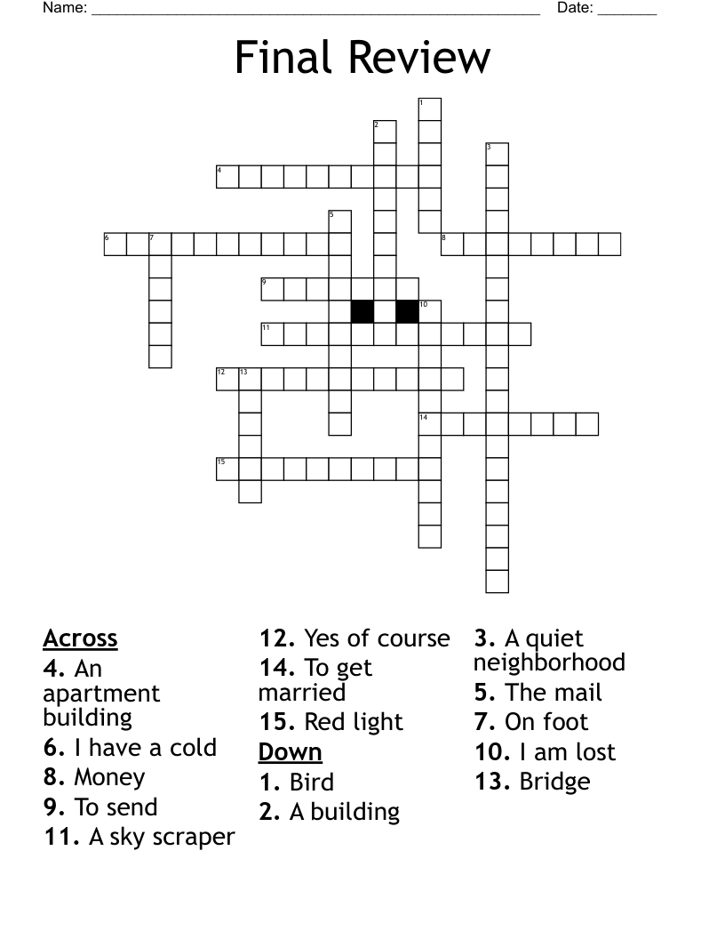 Final Review  Crossword