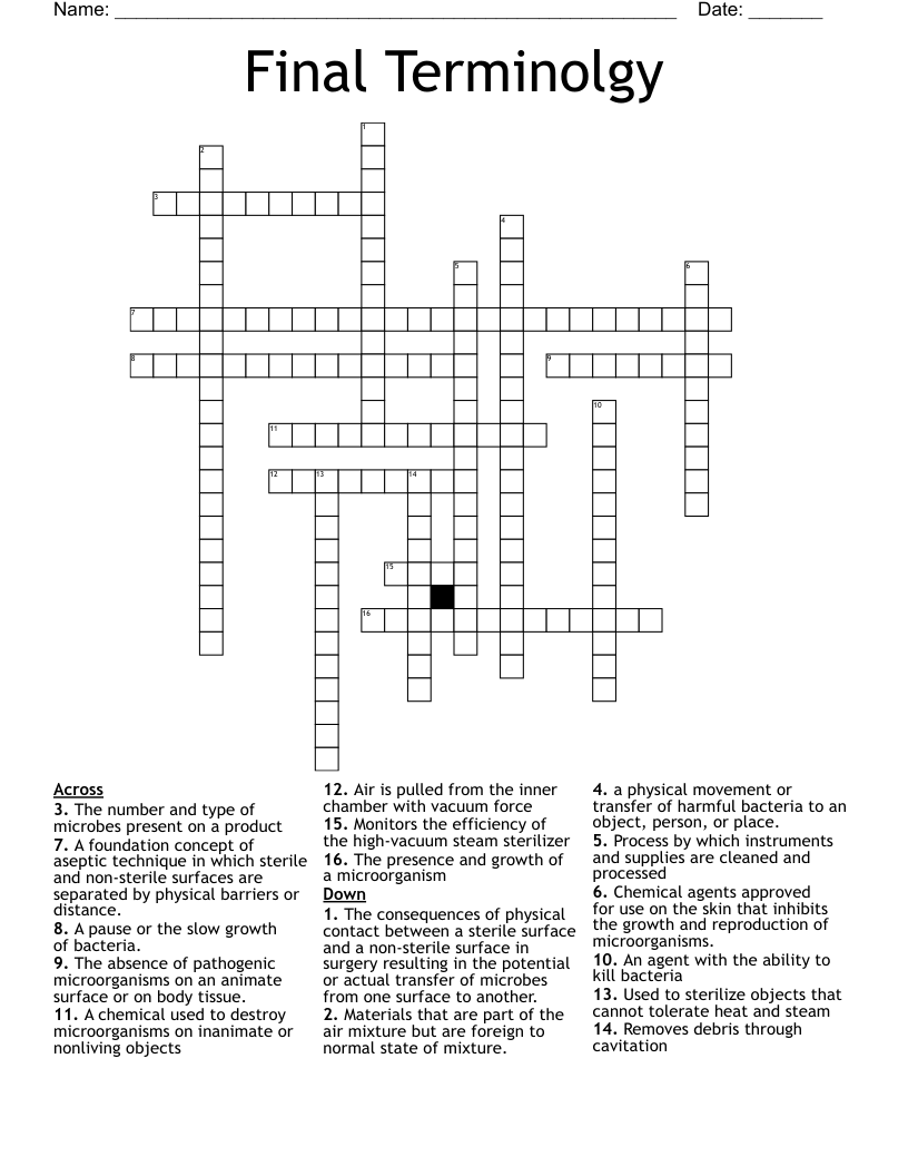 Final Terminolgy Crossword