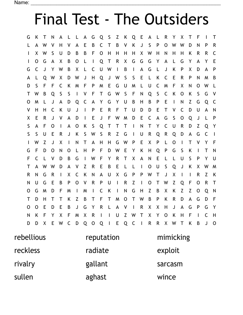 Final Test - The Outsiders Word Search