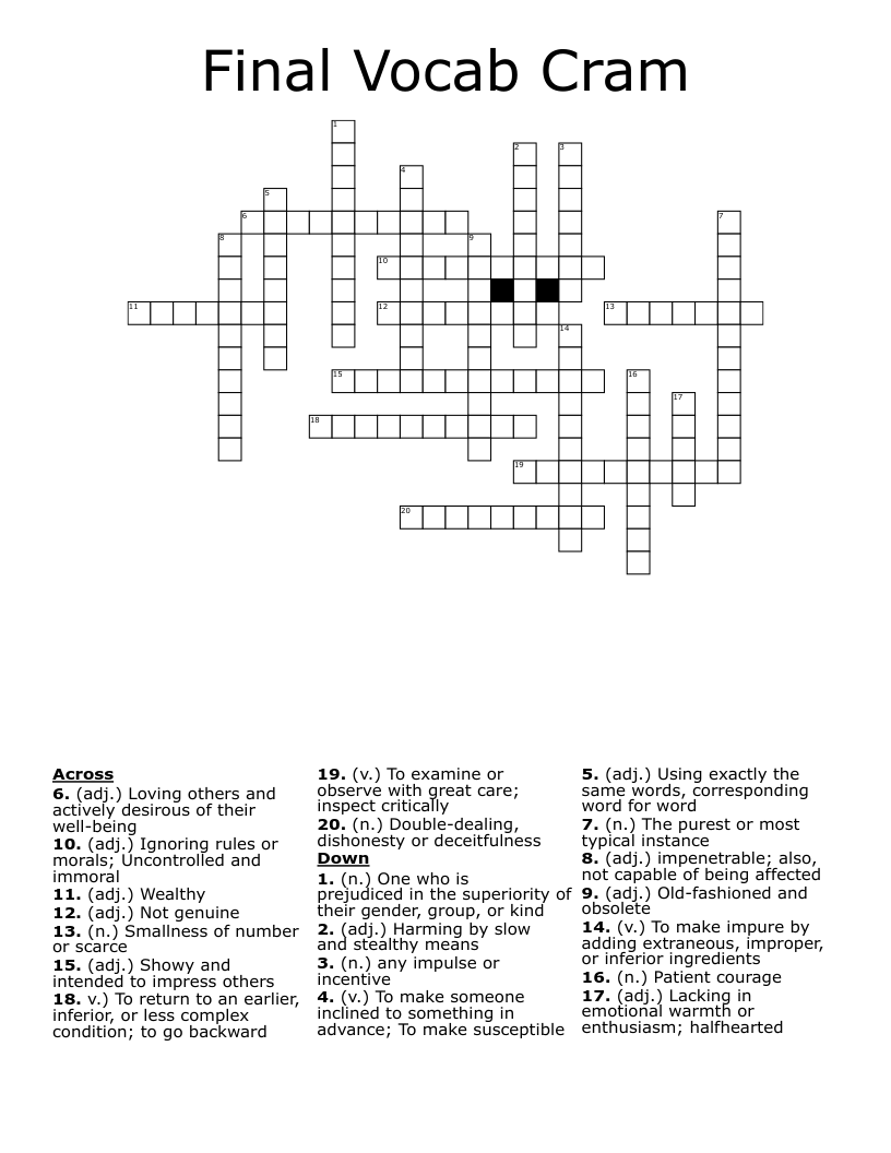 Final Vocab Cram Crossword