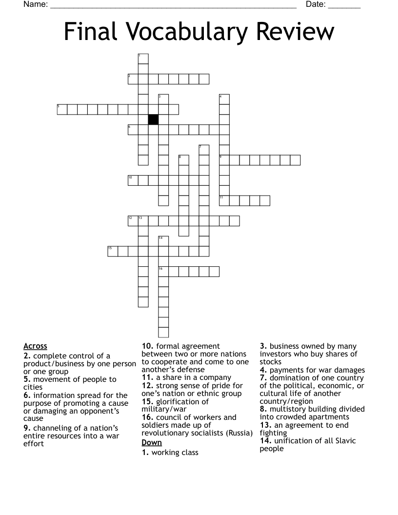 Final Vocabulary Review Crossword