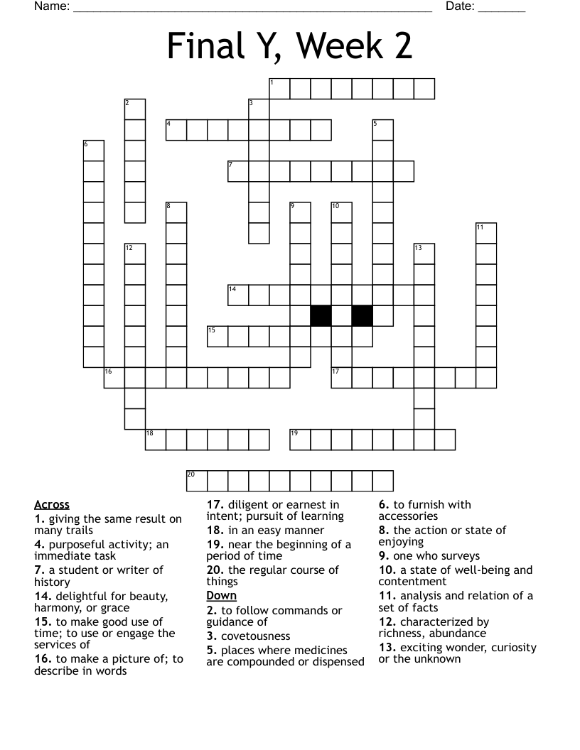 Final Y, Week 2 Crossword