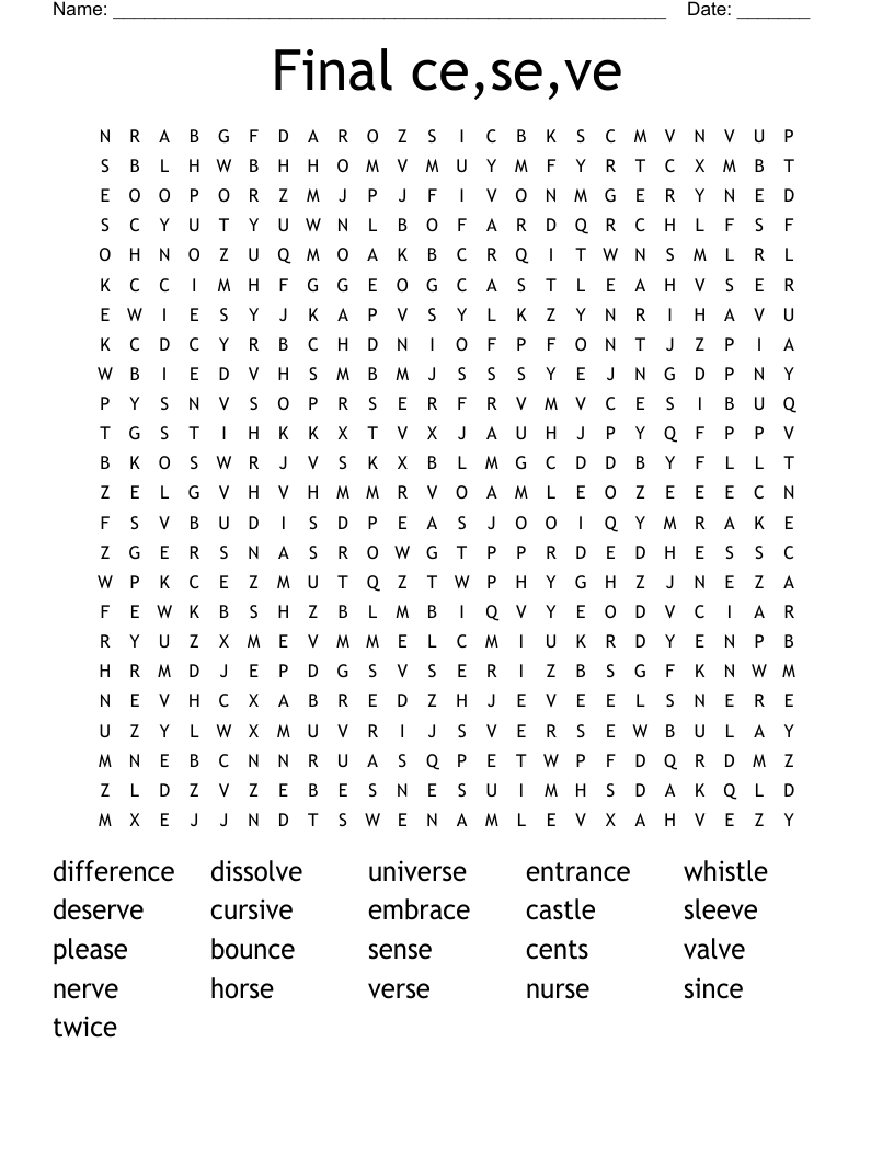 Final ce,se,ve Word Search