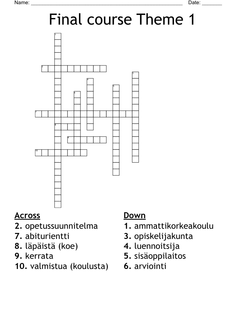 Final course Theme 1 Crossword