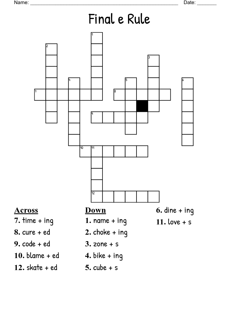 Final e Rule Crossword
