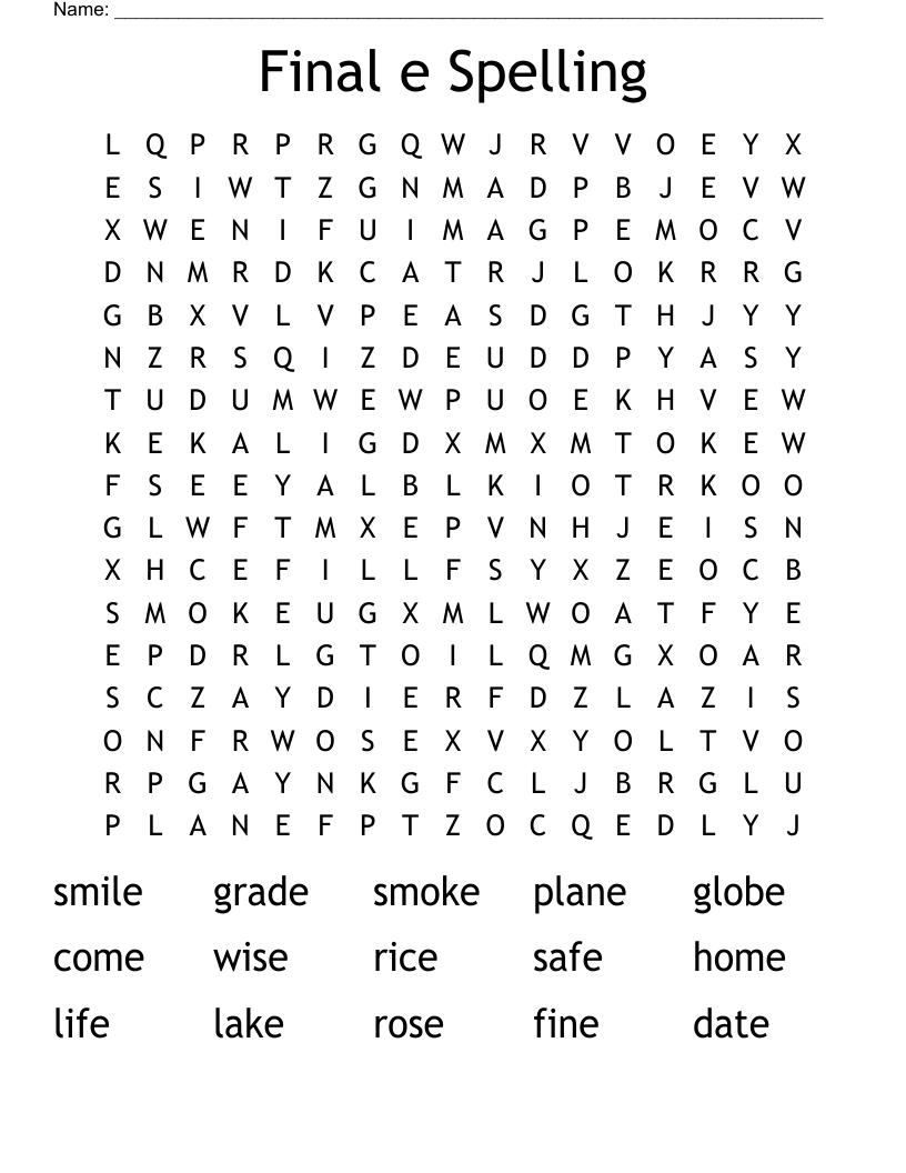 Final e Spelling Word Search