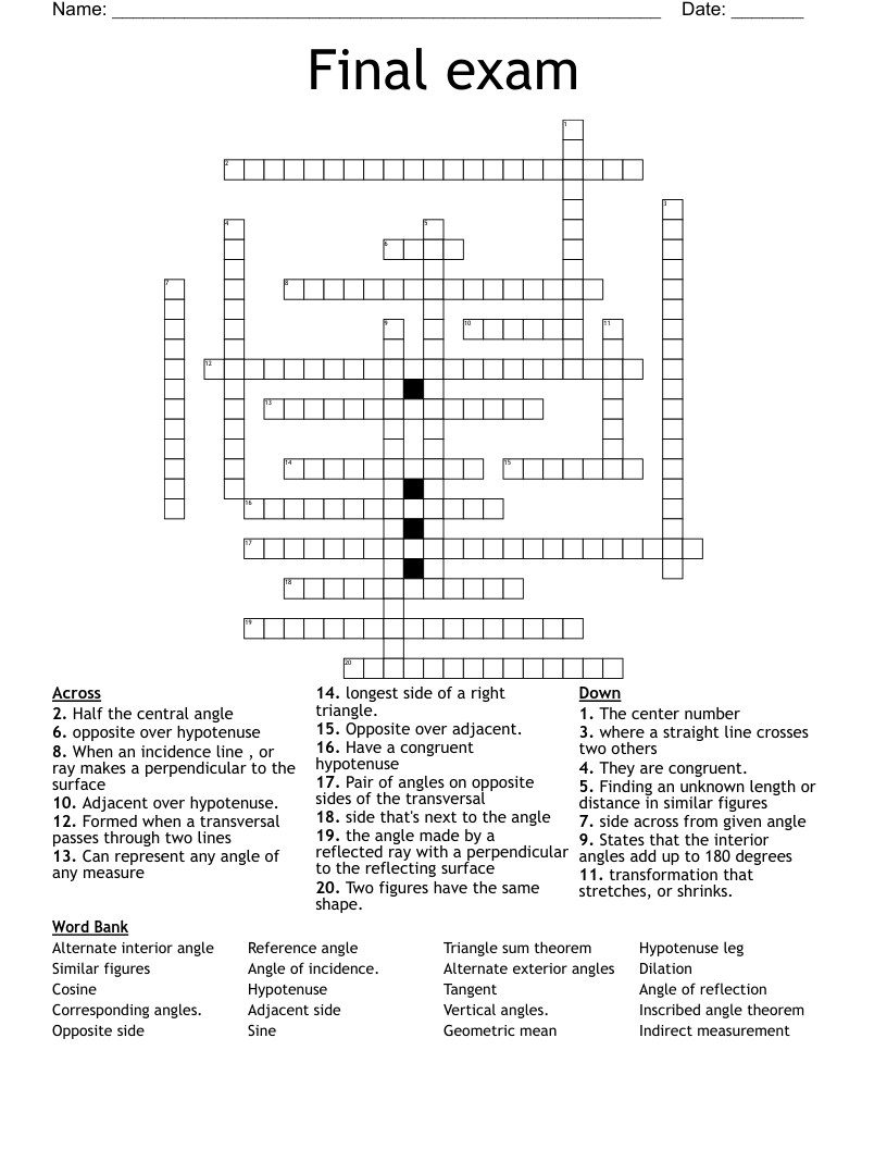 Final exam Crossword