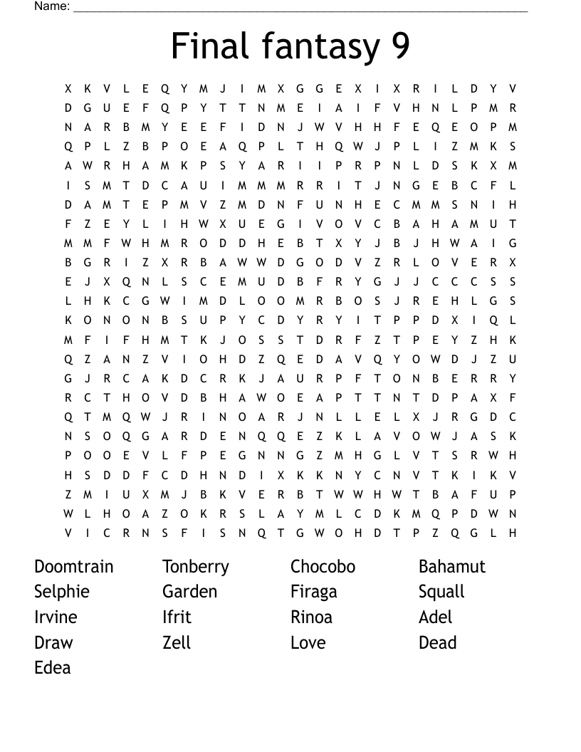 Final fantasy 9 Word Search