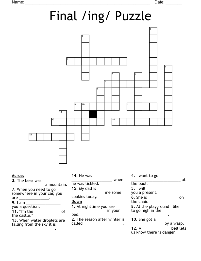 Final /ing/ Puzzle Crossword