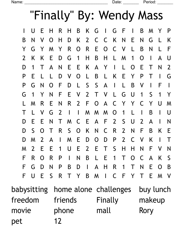 "Finally" By: Wendy Mass Word Search