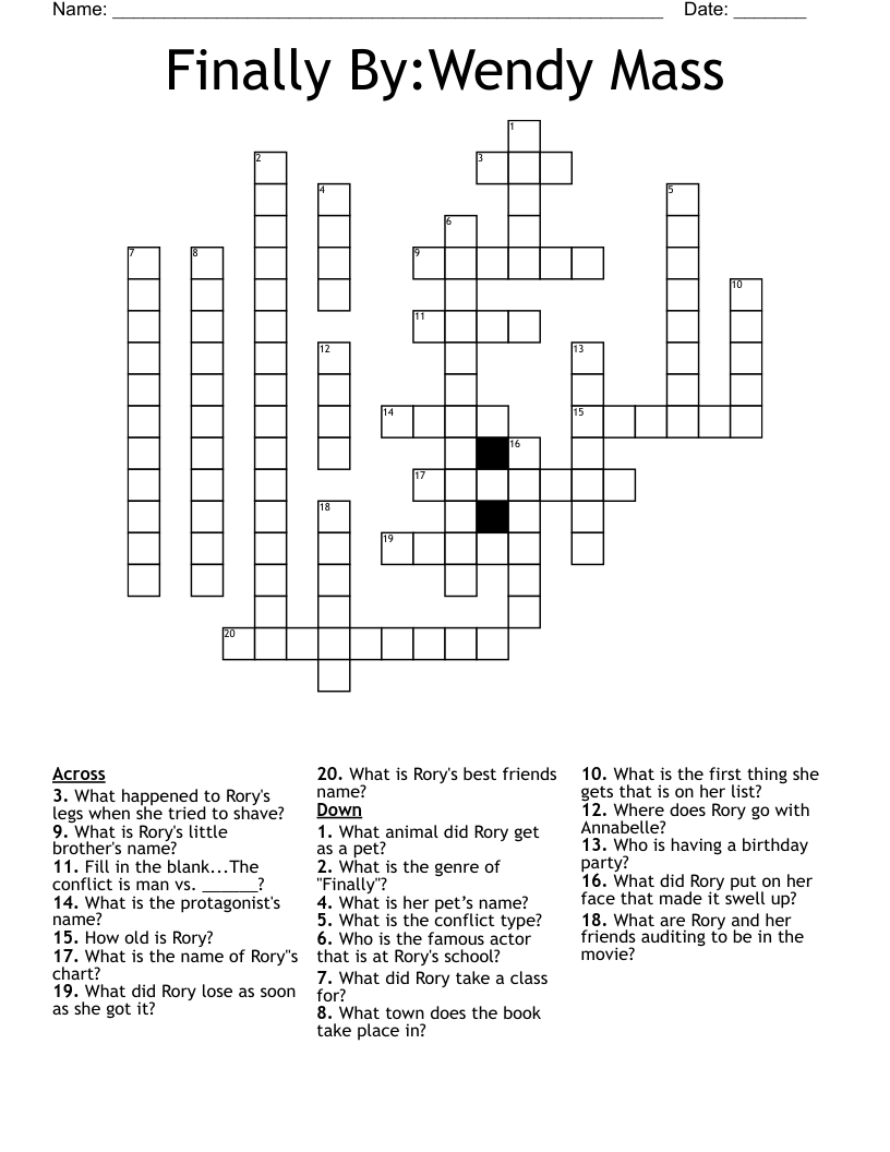 Finally   By:Wendy Mass Crossword