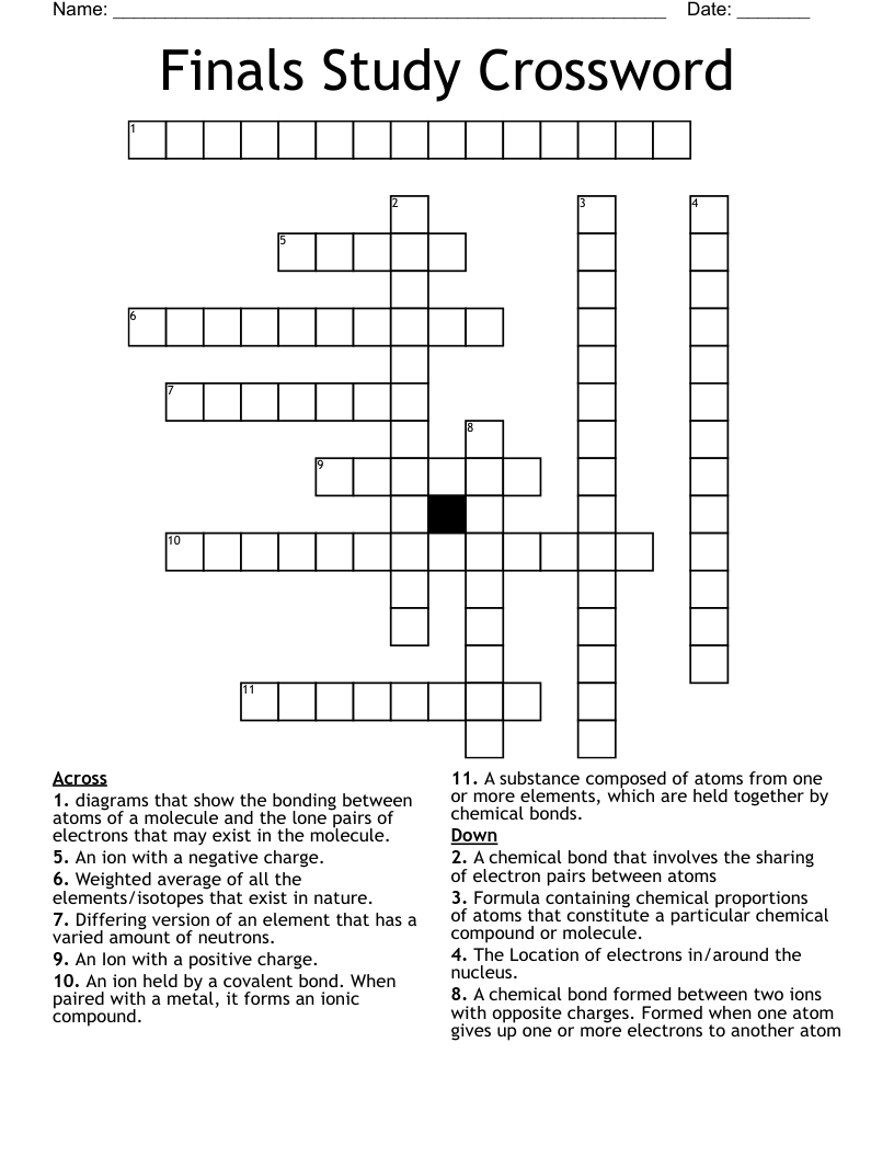 Finals Study Crossword