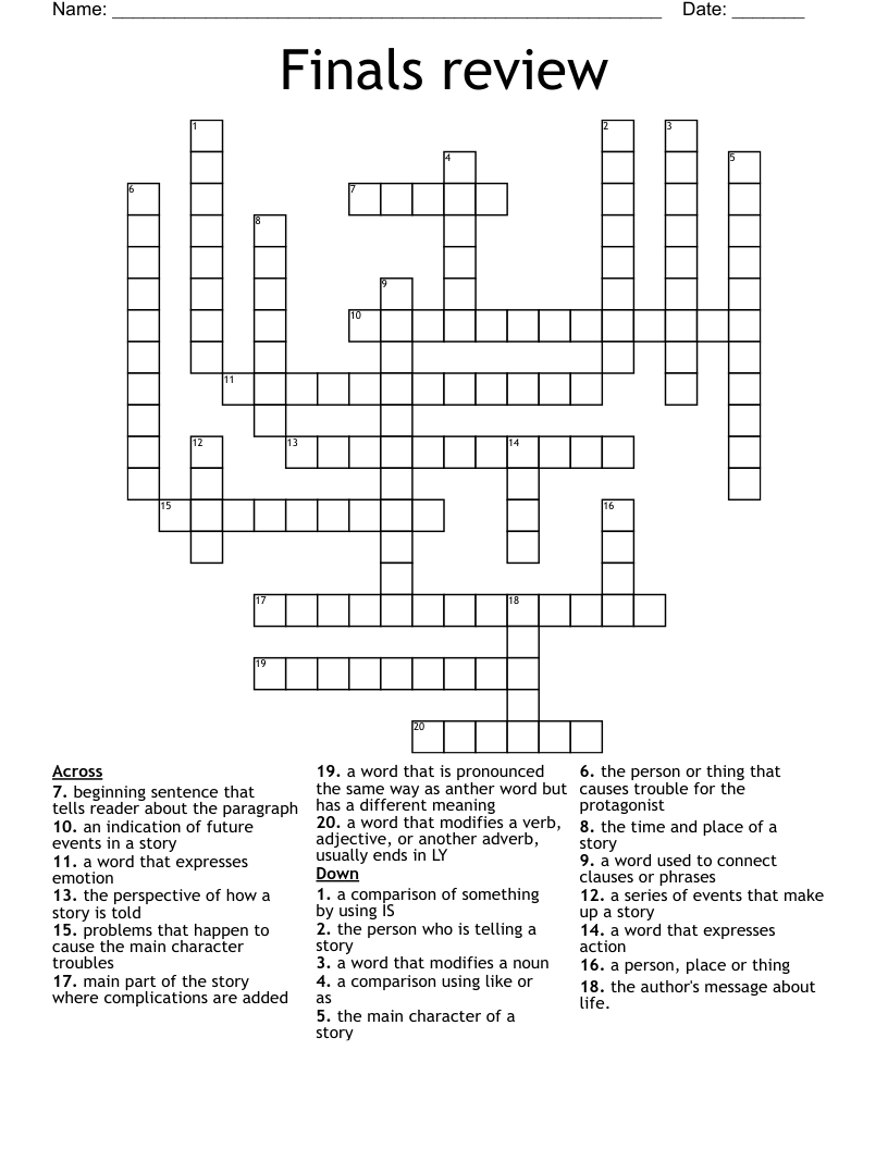 Finals review Crossword