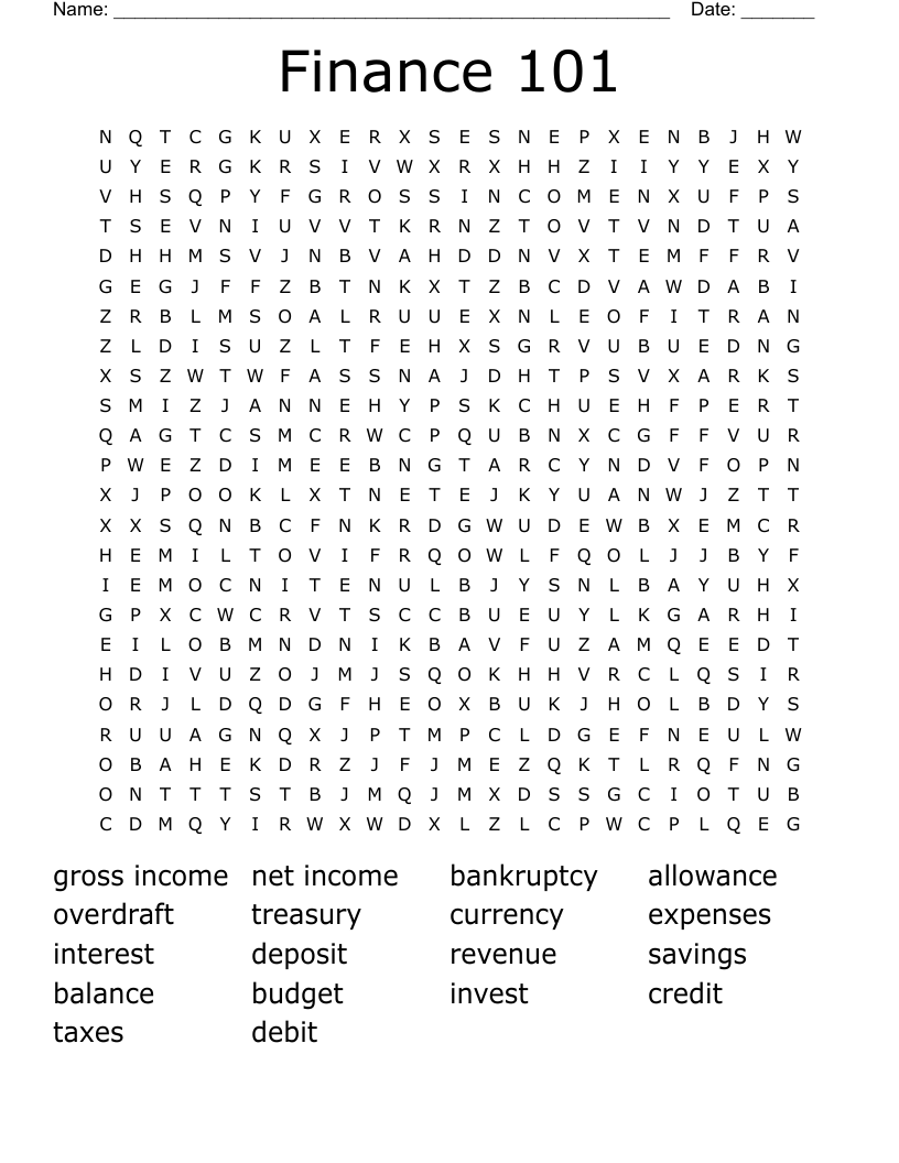 Finance 101 Word Search