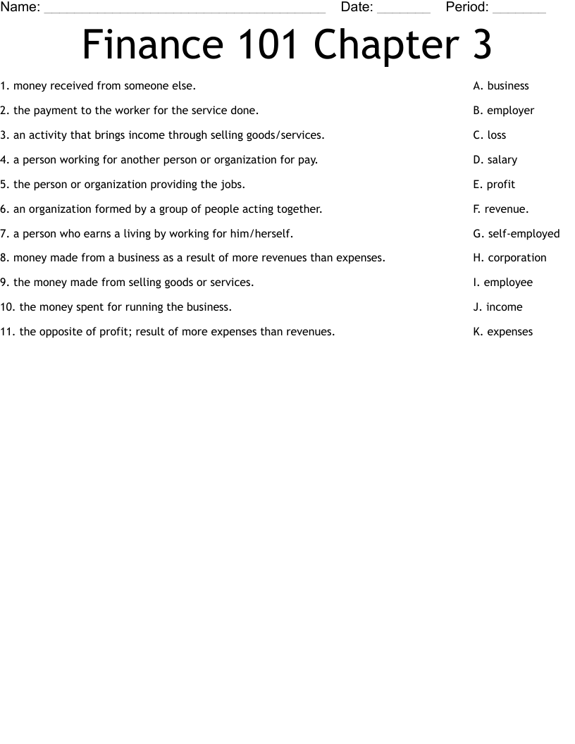 Finance 101 Chapter 3 Worksheet