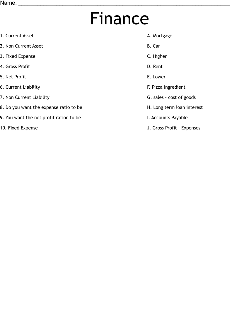Finance Worksheet