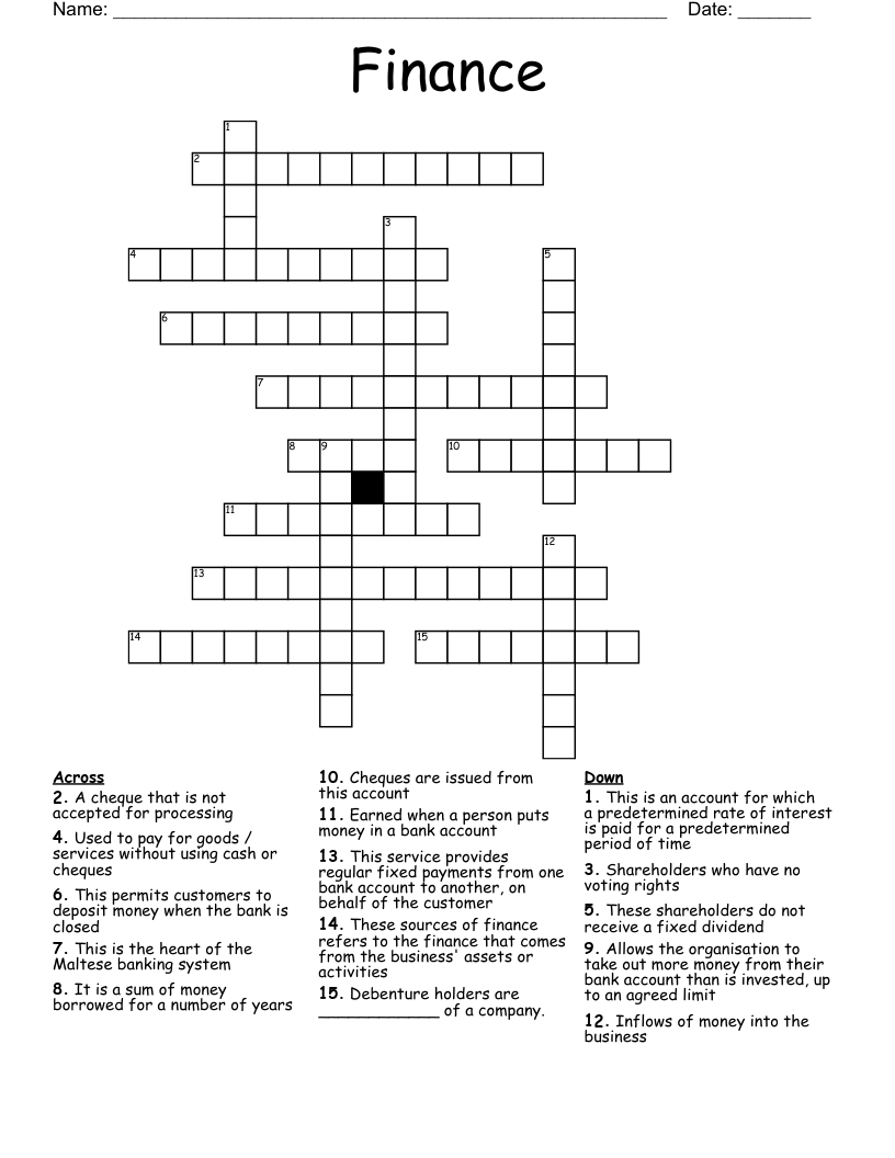 Finance Crossword