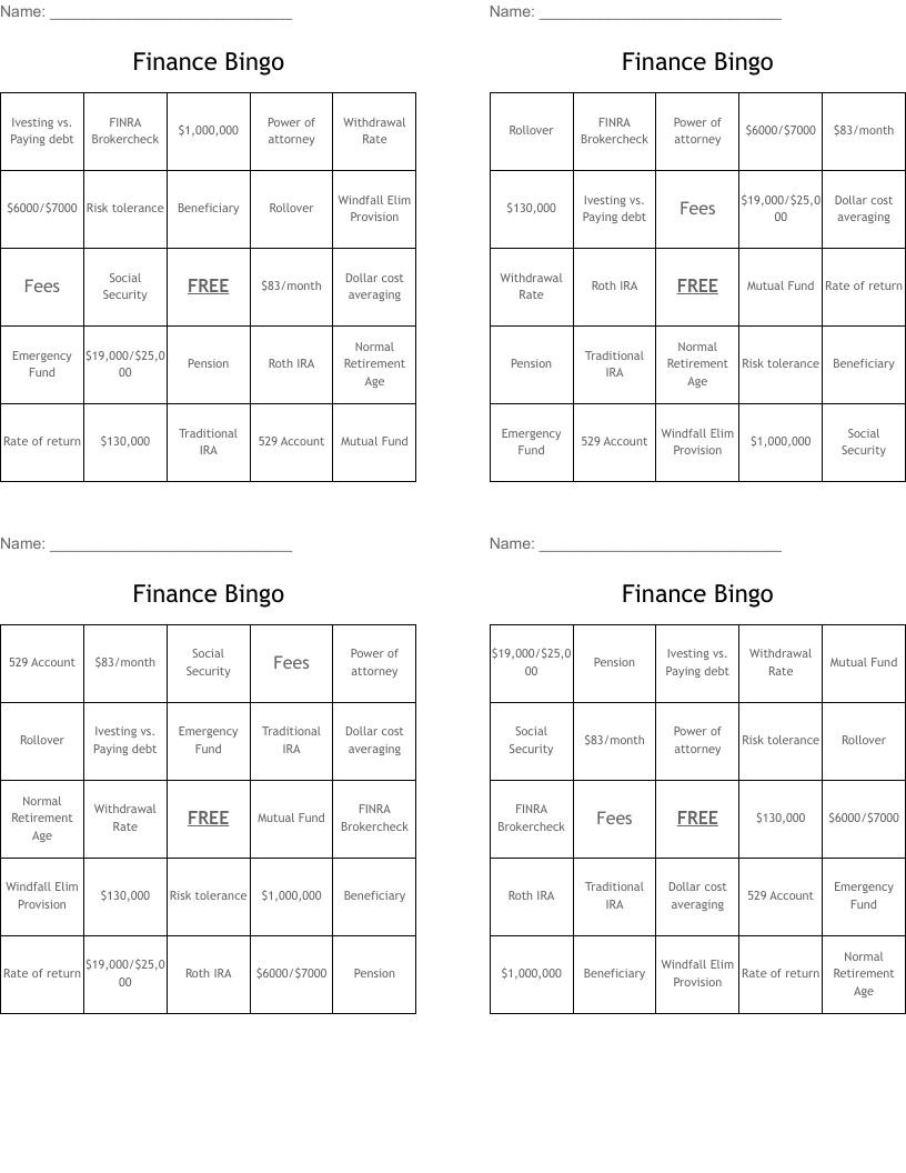 Finance Bingo