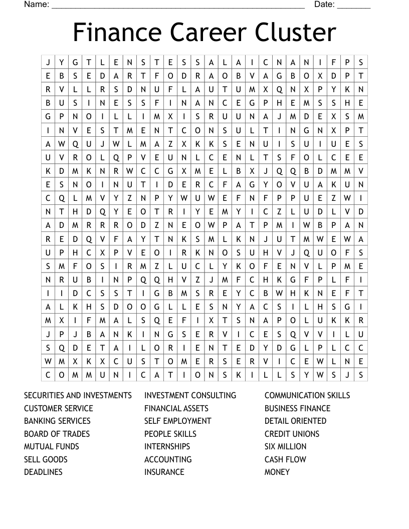 Finance Career Cluster Word Search