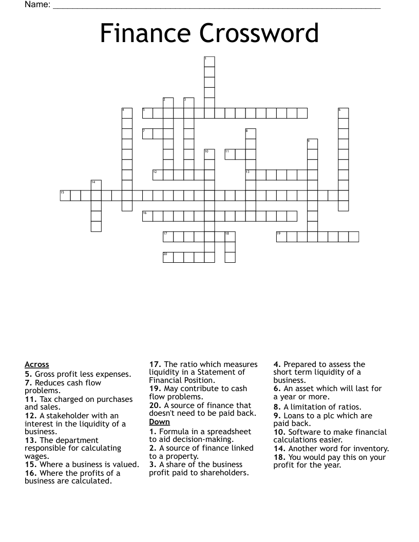 Finance Crossword