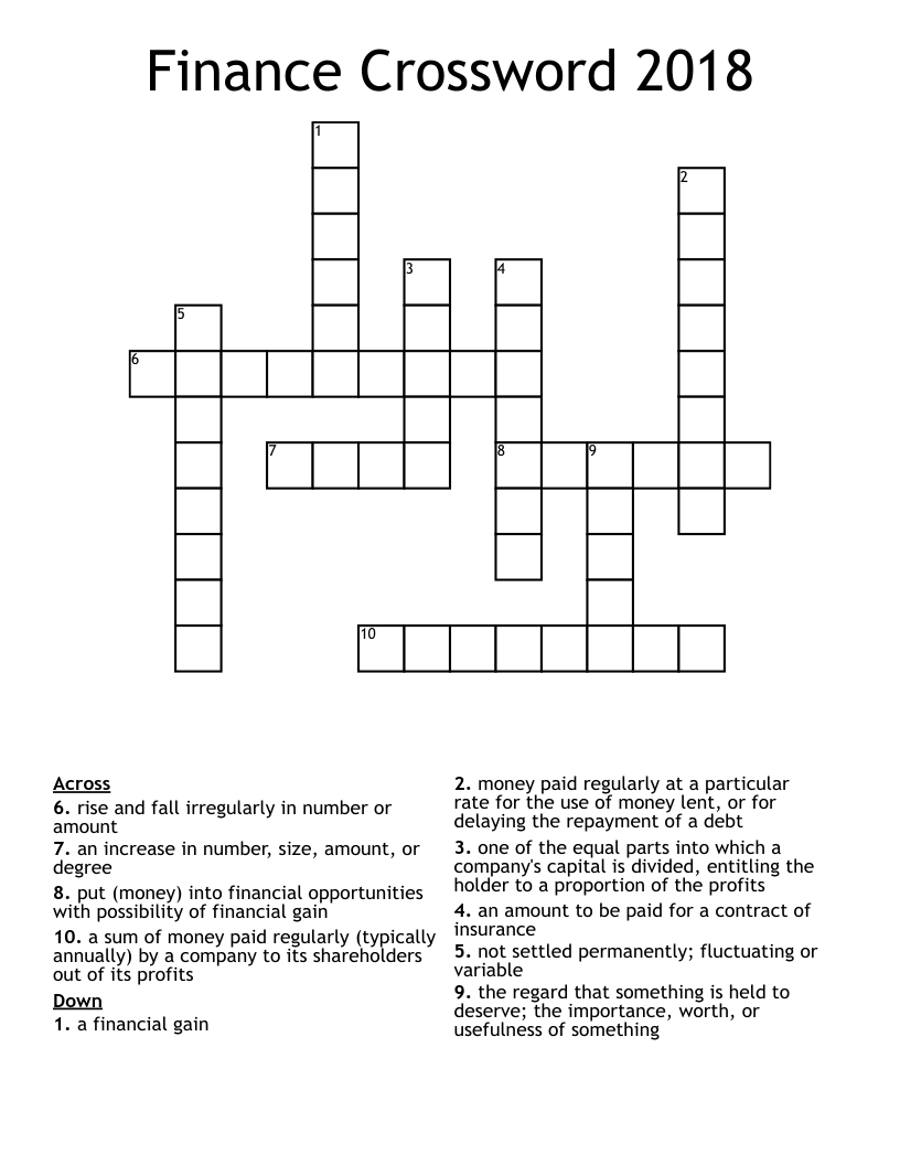Finance Crossword 2018 