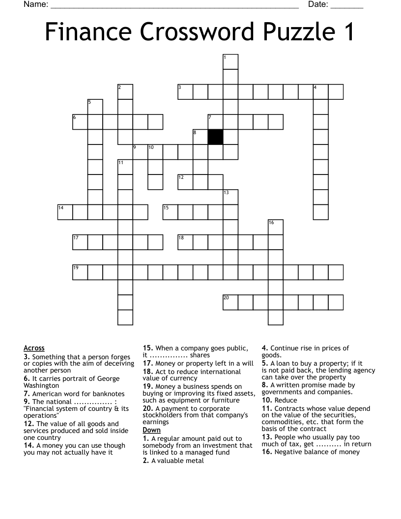 Finance Crossword Puzzle 1