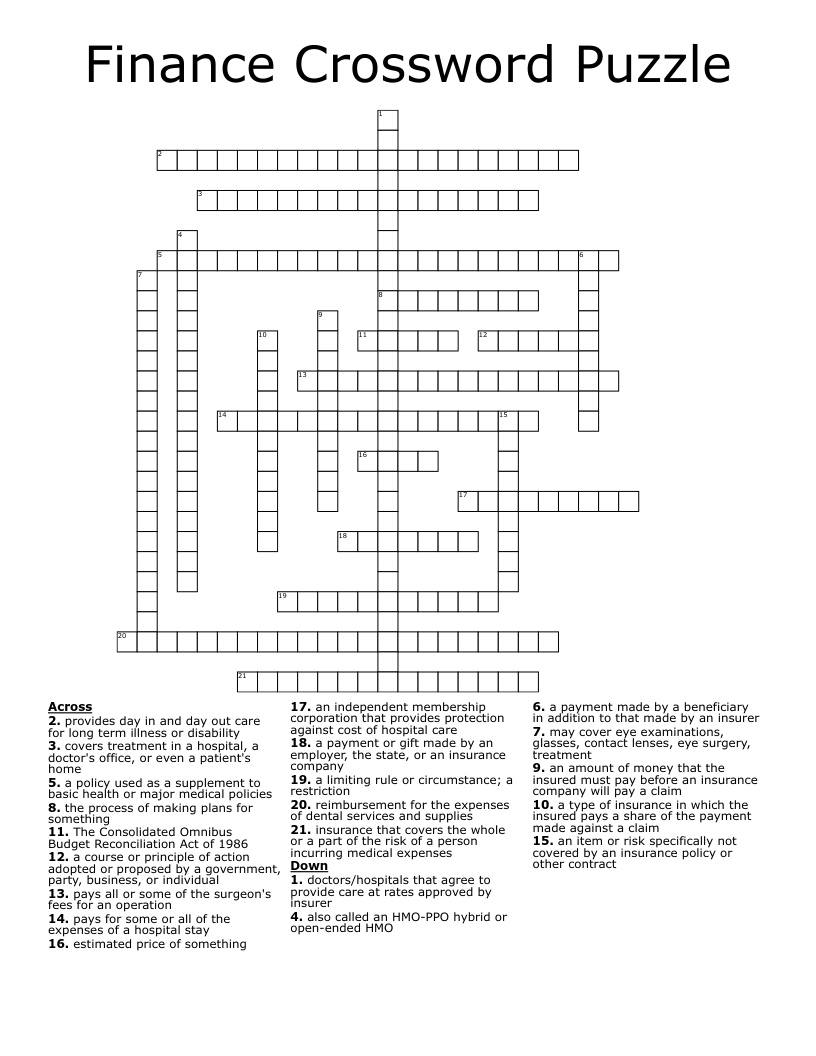 Finance Crossword Puzzle