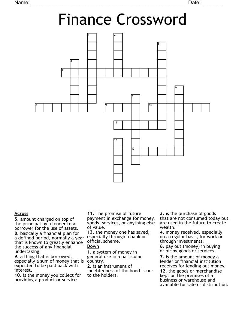 Finance Crossword 