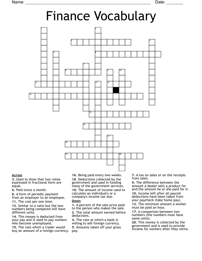 Finance Vocabulary  Crossword