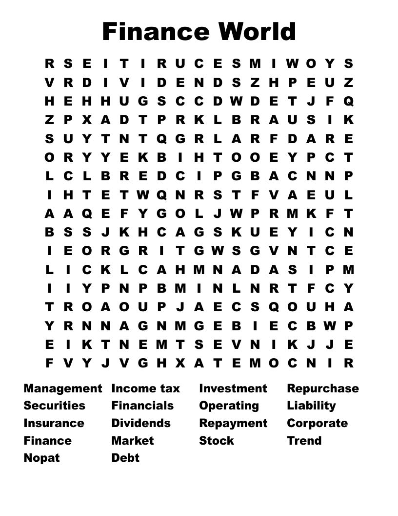 Finance World  Word Search