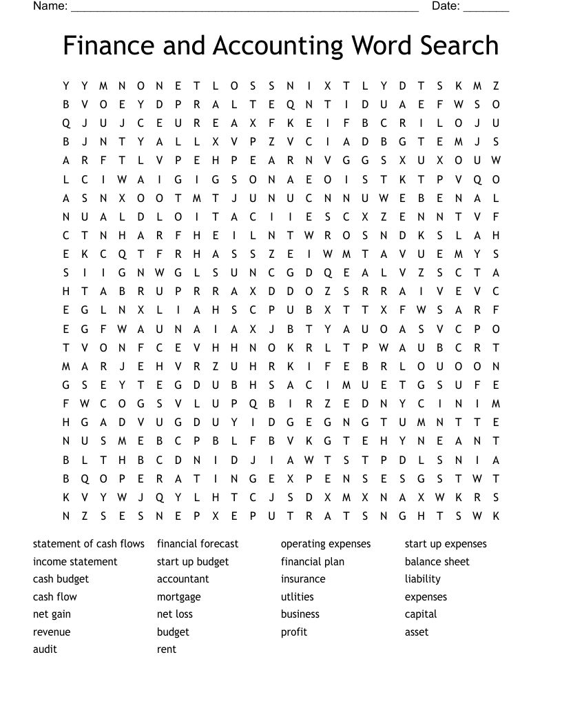 Finance and Accounting Word Search 