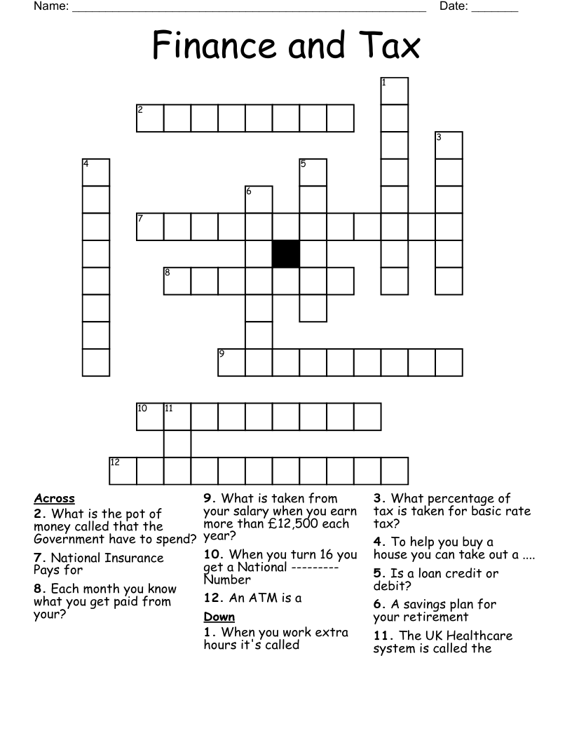 Finance and Tax Crossword