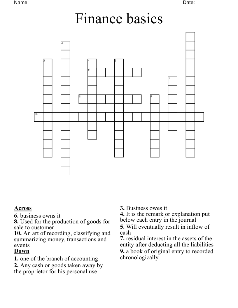 Finance basics  Crossword