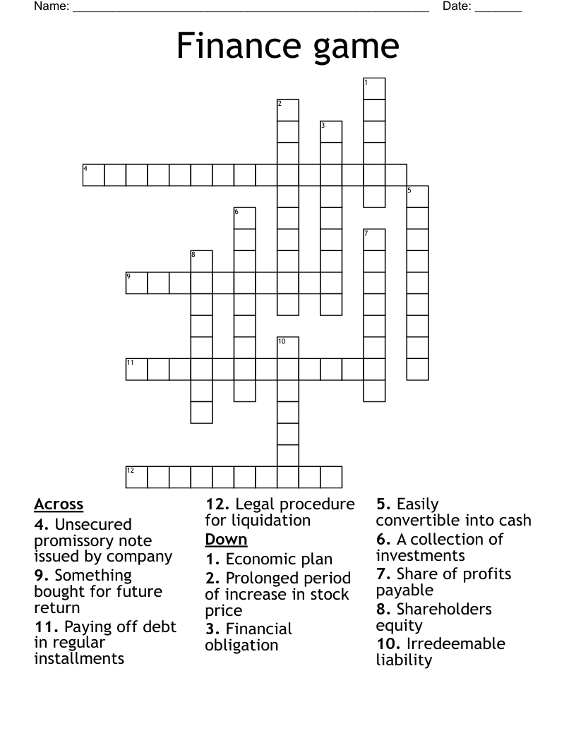 Finance game Crossword