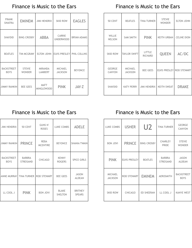 Finance is Music to the Ears Bingo Cards
