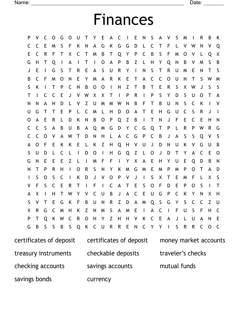 Finances Word Search