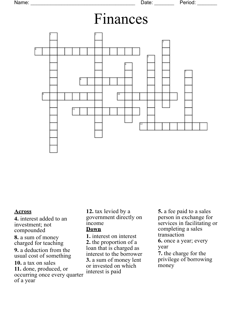 Finances Crossword
